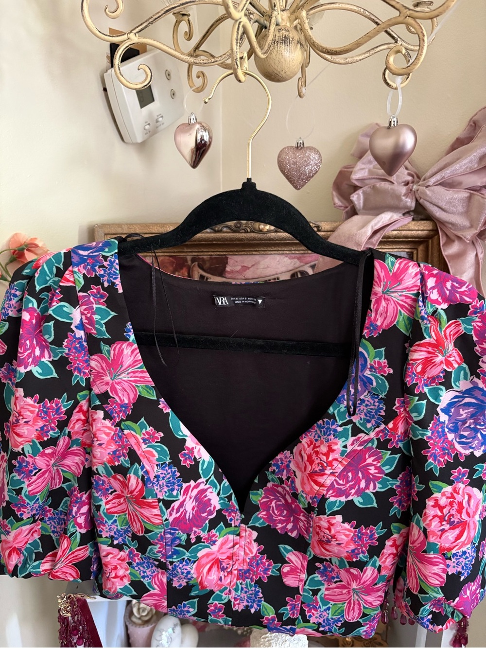 Zara Black Top with Pink Bow Accent
